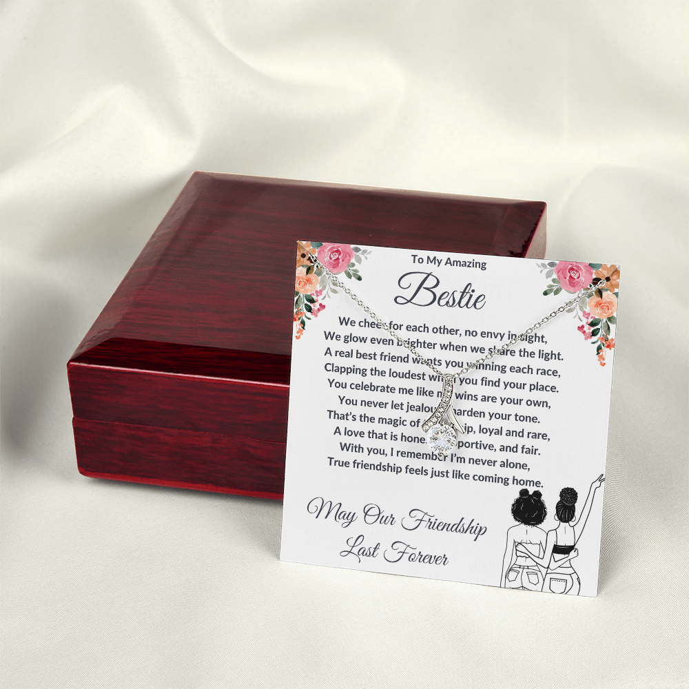 To My Best Friend - Ribbon Shaped Diamond Cut Necklace ShineOn Fulfillment