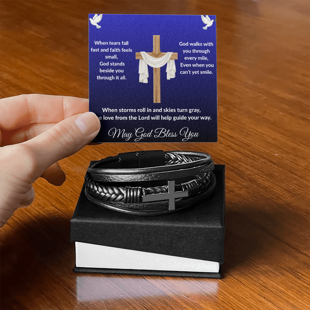Spiritual Motivation - Men's Cross Leather Bracelet ShineOn Fulfillment