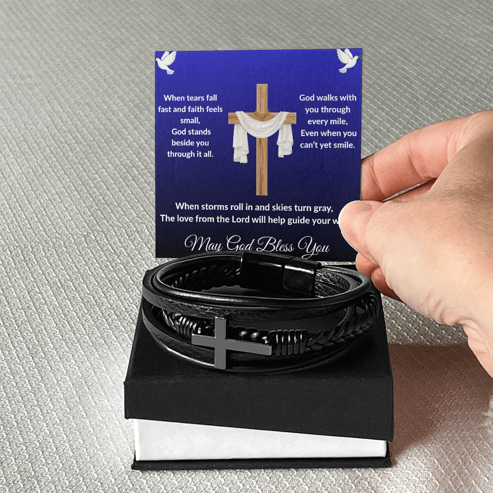 Spiritual Motivation - Men's Cross Leather Bracelet ShineOn Fulfillment