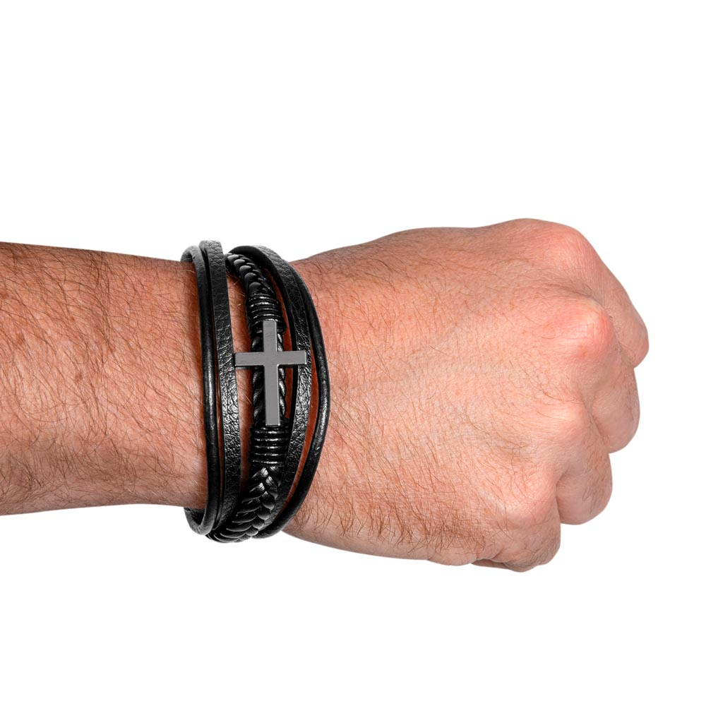 Spiritual Motivation - Men's Cross Leather Bracelet ShineOn Fulfillment