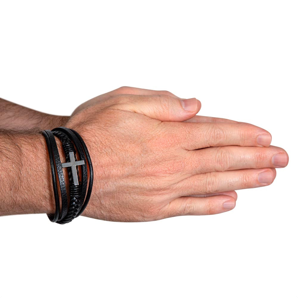 Spiritual Motivation - Men's Cross Leather Bracelet ShineOn Fulfillment