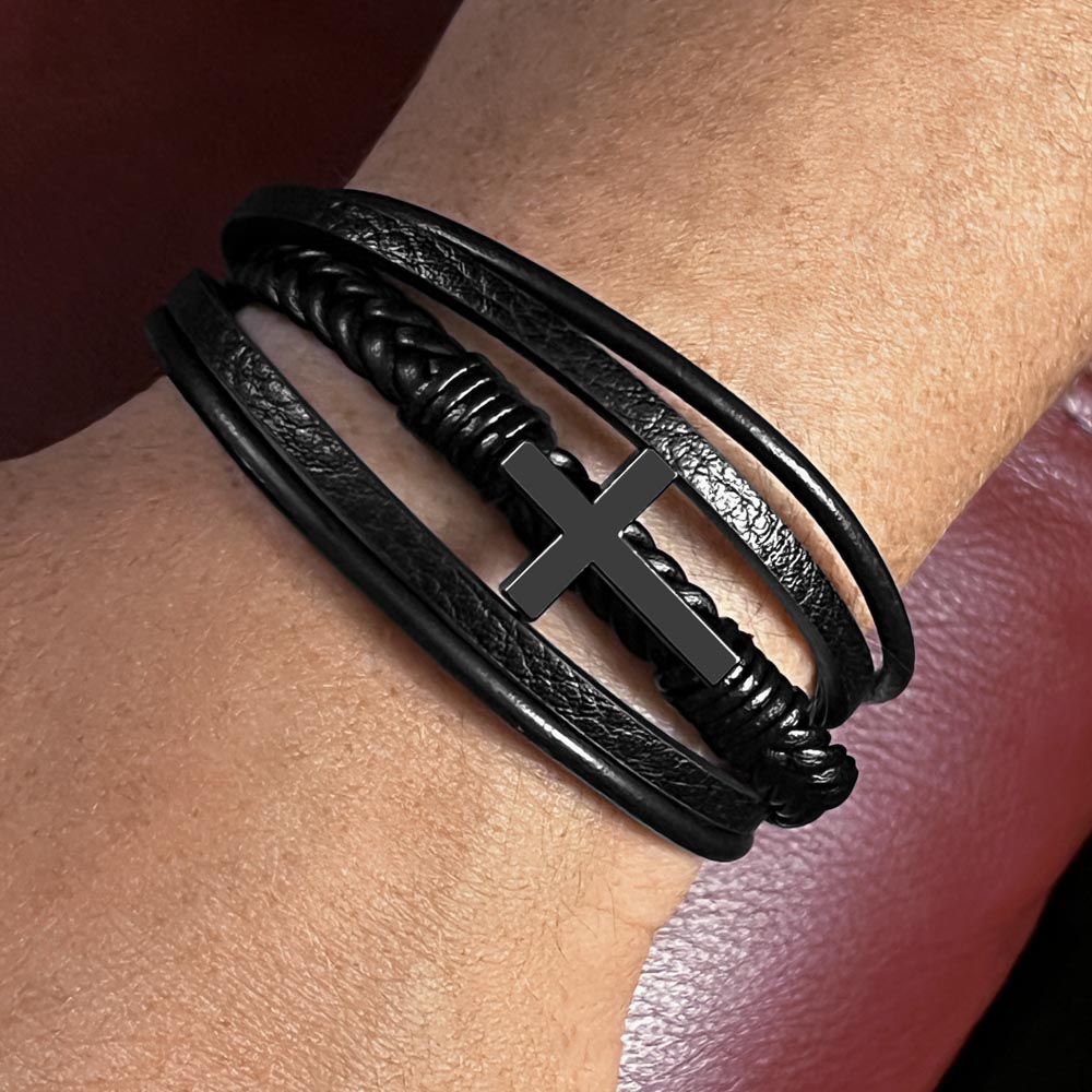 Spiritual Motivation - Men's Cross Leather Bracelet ShineOn Fulfillment