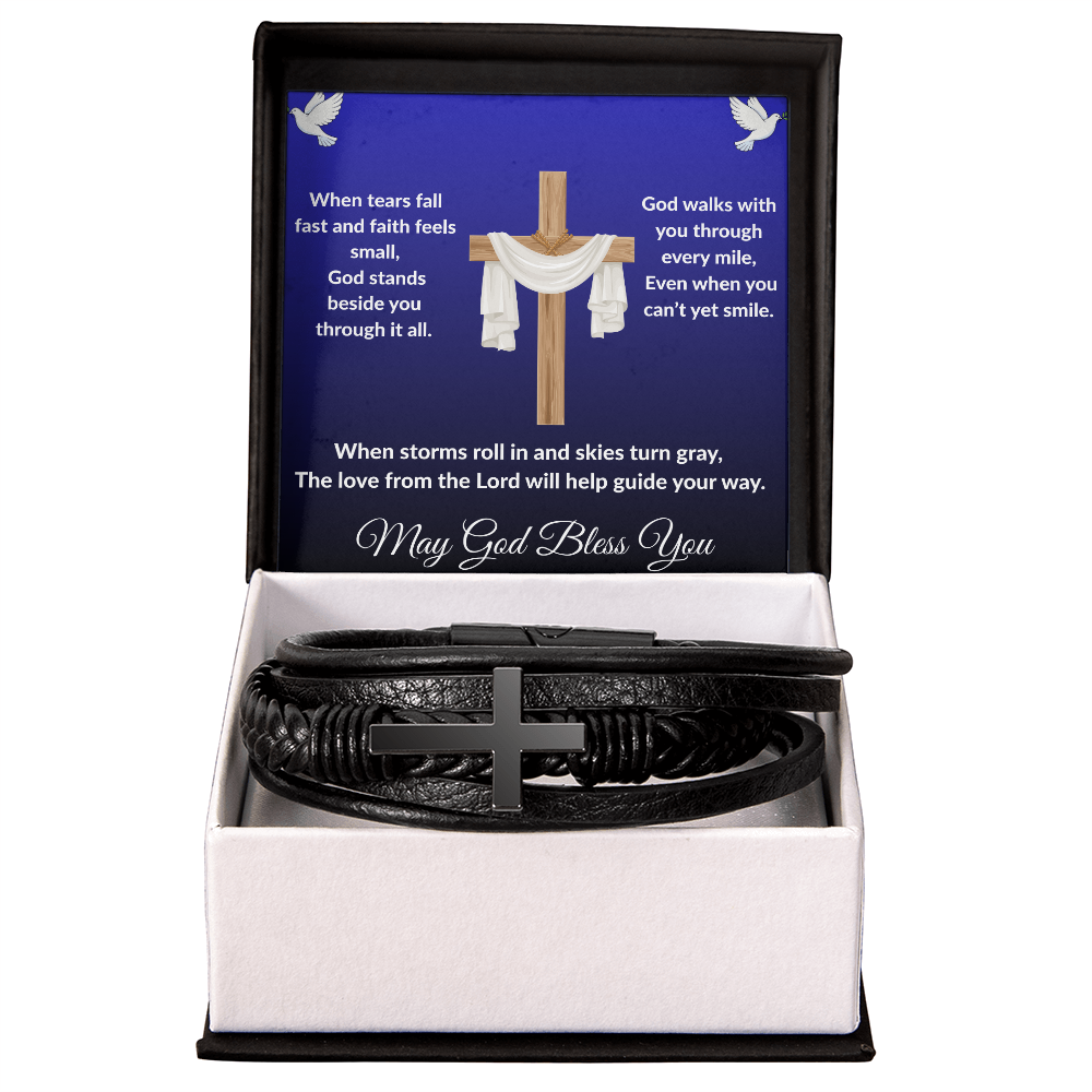 Spiritual Motivation - Men's Cross Leather Bracelet ShineOn Fulfillment