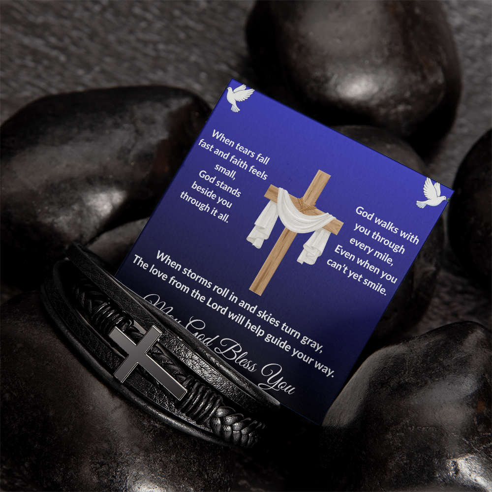 Spiritual Motivation - Men's Cross Leather Bracelet ShineOn Fulfillment