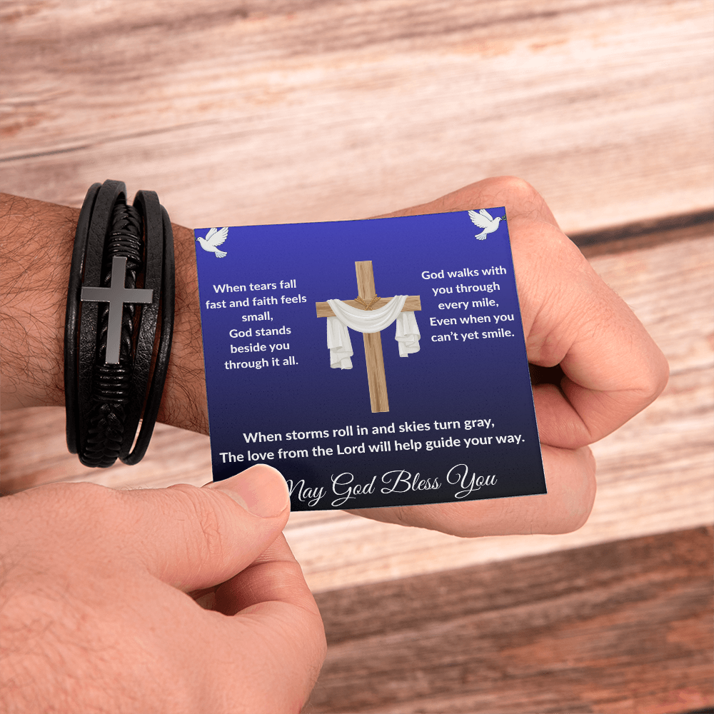Spiritual Motivation - Men's Cross Leather Bracelet ShineOn Fulfillment