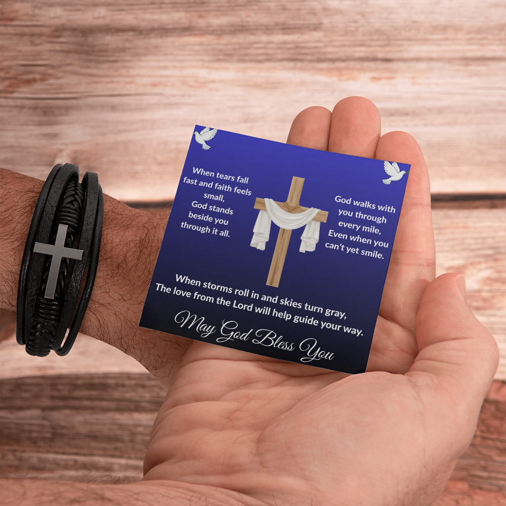 Spiritual Motivation - Men's Cross Leather Bracelet ShineOn Fulfillment