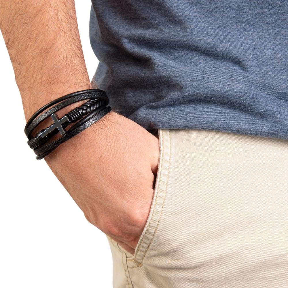 Spiritual Motivation - Men's Cross Leather Bracelet ShineOn Fulfillment