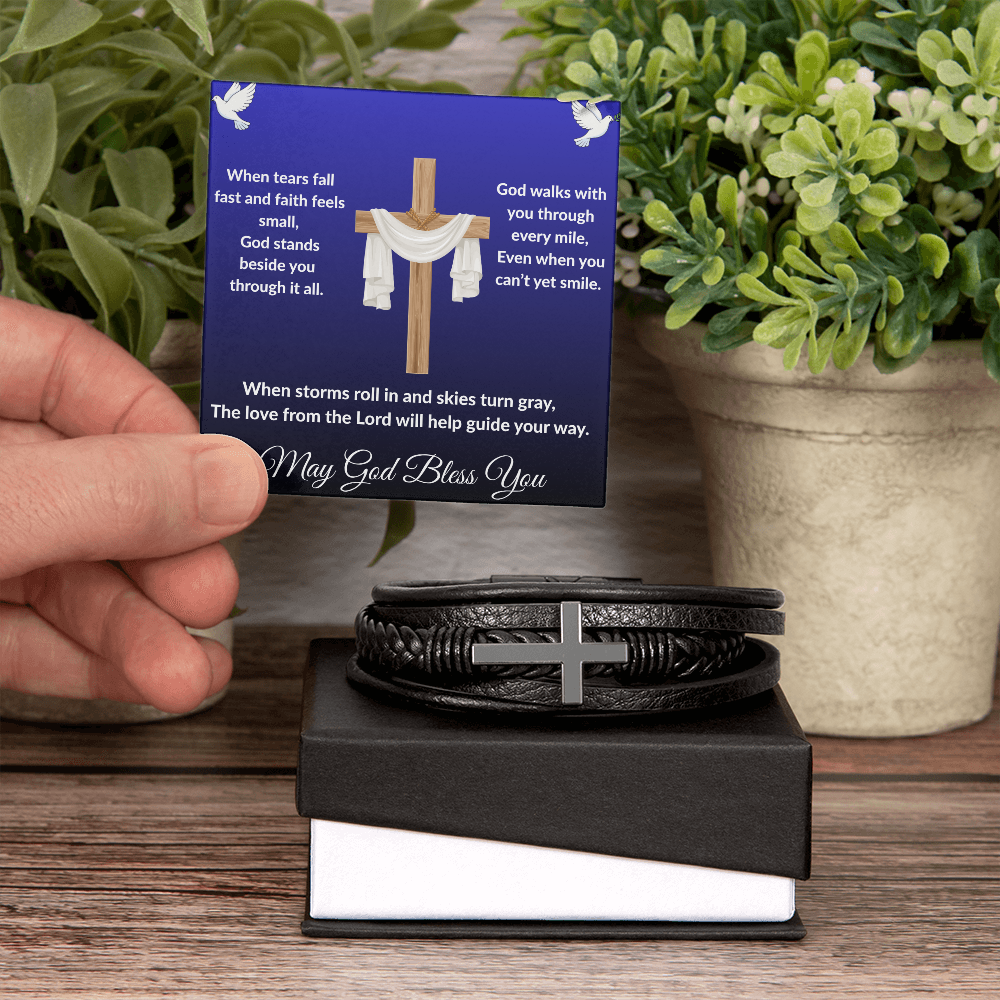 Spiritual Motivation - Men's Cross Leather Bracelet ShineOn Fulfillment