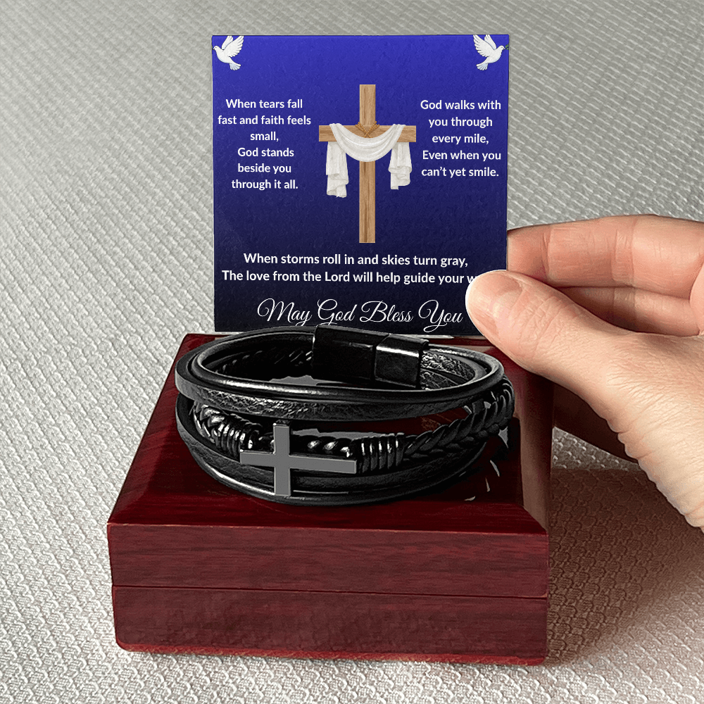 Spiritual Motivation - Men's Cross Leather Bracelet ShineOn Fulfillment