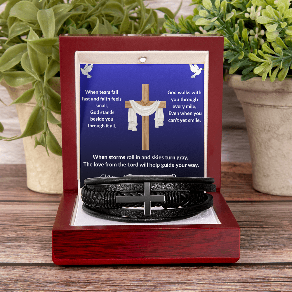 Spiritual Motivation - Men's Cross Leather Bracelet ShineOn Fulfillment