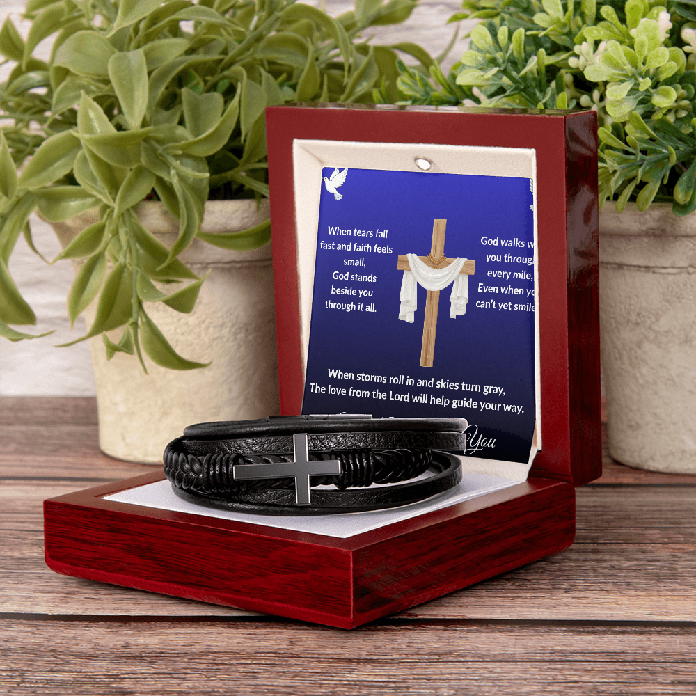 Spiritual Motivation - Men's Cross Leather Bracelet ShineOn Fulfillment