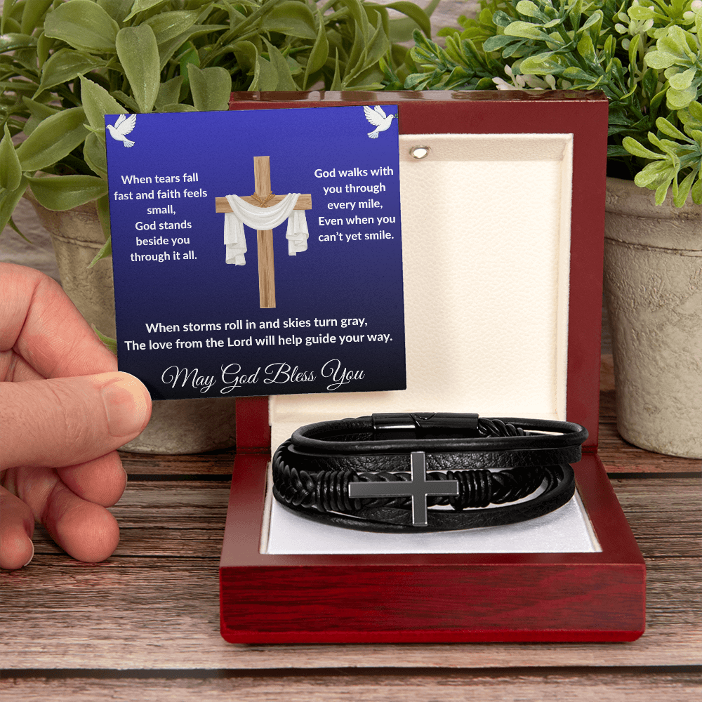 Spiritual Motivation - Men's Cross Leather Bracelet ShineOn Fulfillment