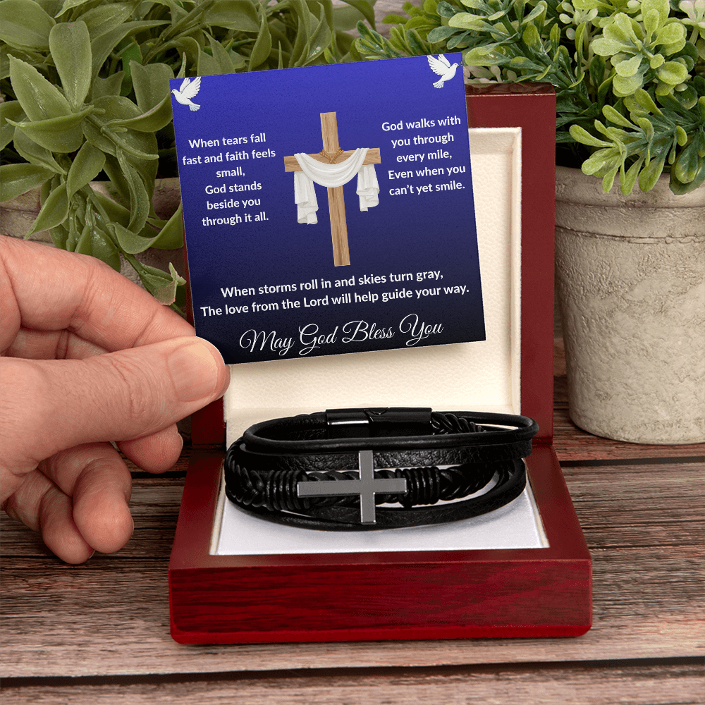 Spiritual Motivation - Men's Cross Leather Bracelet ShineOn Fulfillment