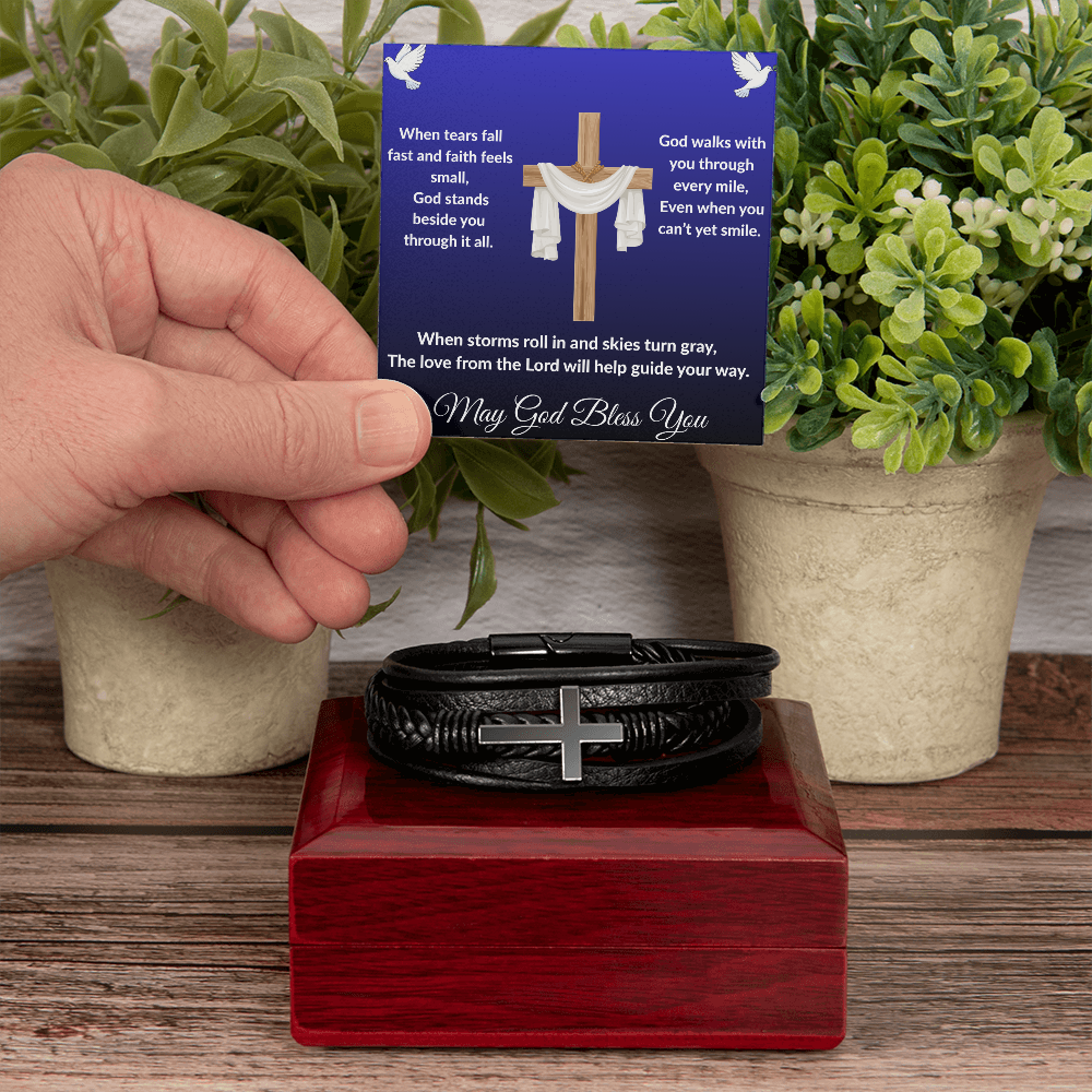 Spiritual Motivation - Men's Cross Leather Bracelet ShineOn Fulfillment