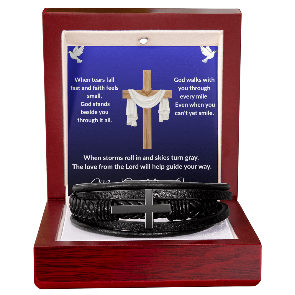 Spiritual Motivation - Men's Cross Leather Bracelet ShineOn Fulfillment
