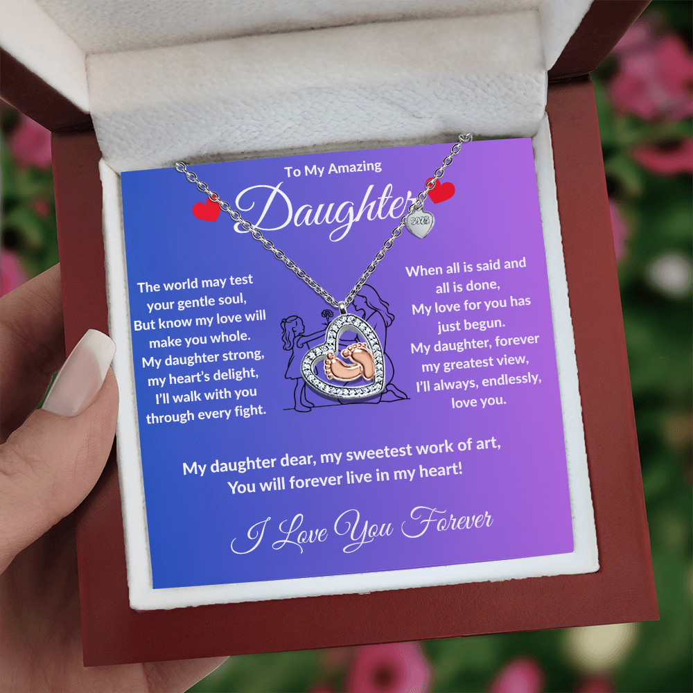 To My Amazing Daughter - Baby Heart Feet Necklace ShineOn Fulfillment