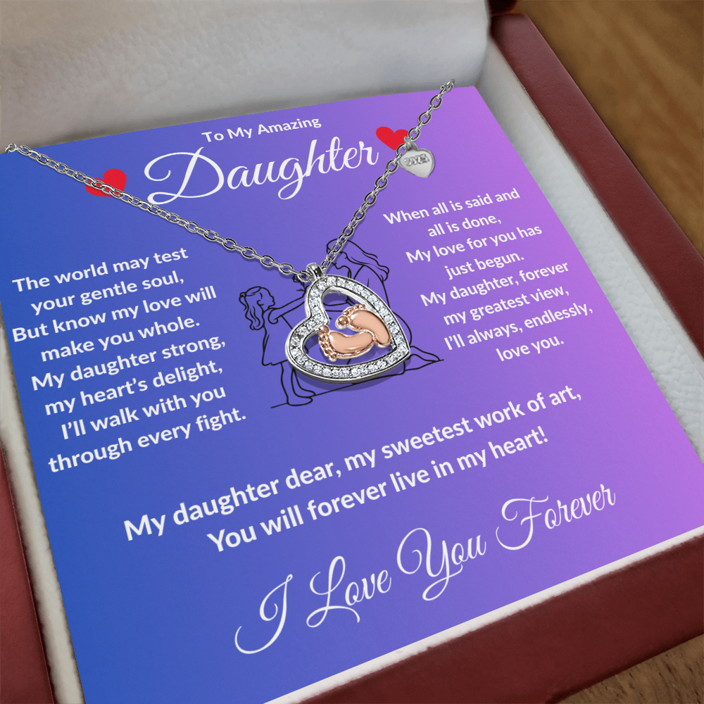 To My Amazing Daughter - Baby Heart Feet Necklace ShineOn Fulfillment