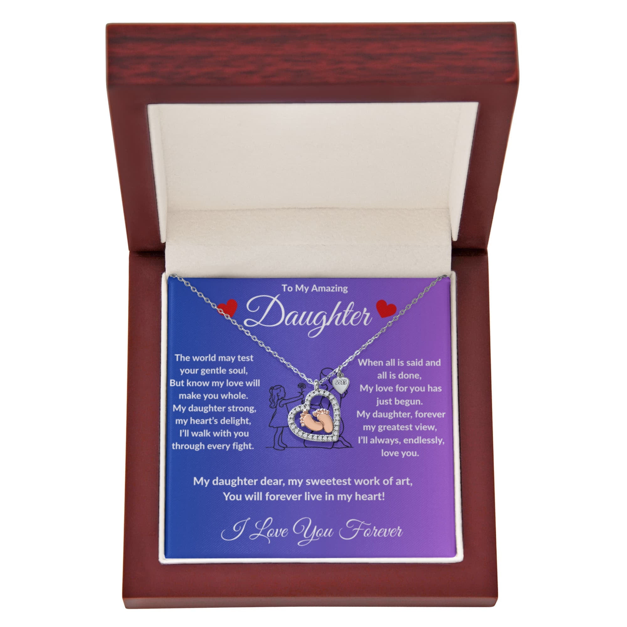 To My Amazing Daughter - Baby Heart Feet Necklace ShineOn Fulfillment