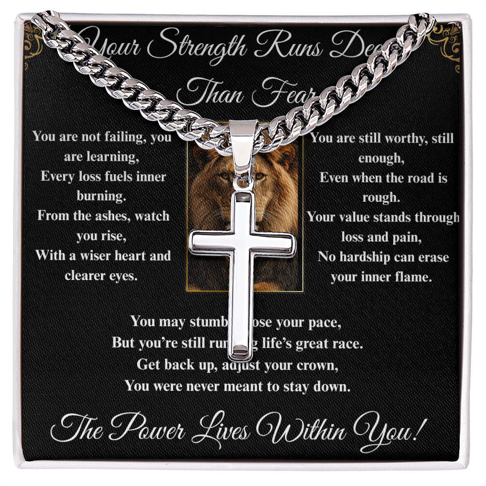 Powerful Motivation Message - Artisan Cross With Cuban Link Chain ShineOn Fulfillment