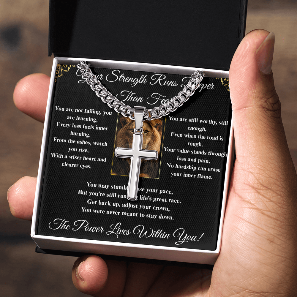 Powerful Motivation Message - Artisan Cross With Cuban Link Chain ShineOn Fulfillment