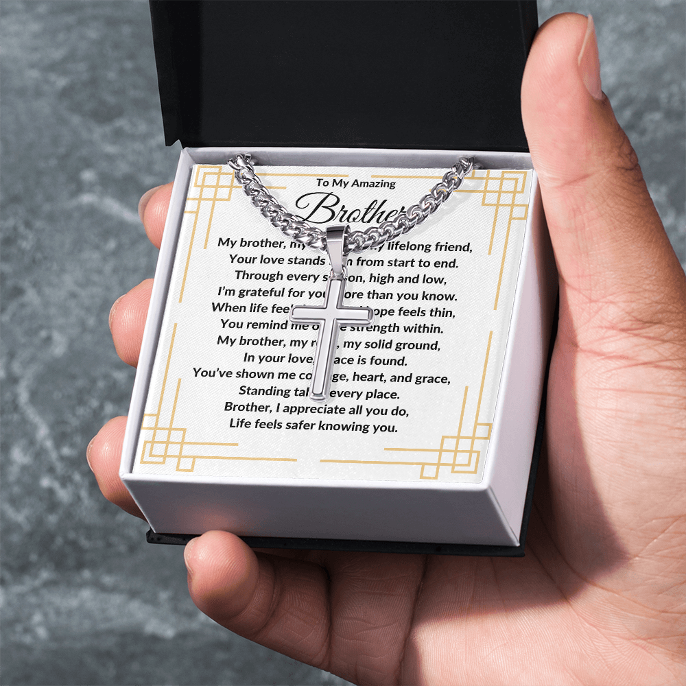 To My Amazing Brother -Artisan Cross With Cuban Link Chain ShineOn Fulfillment