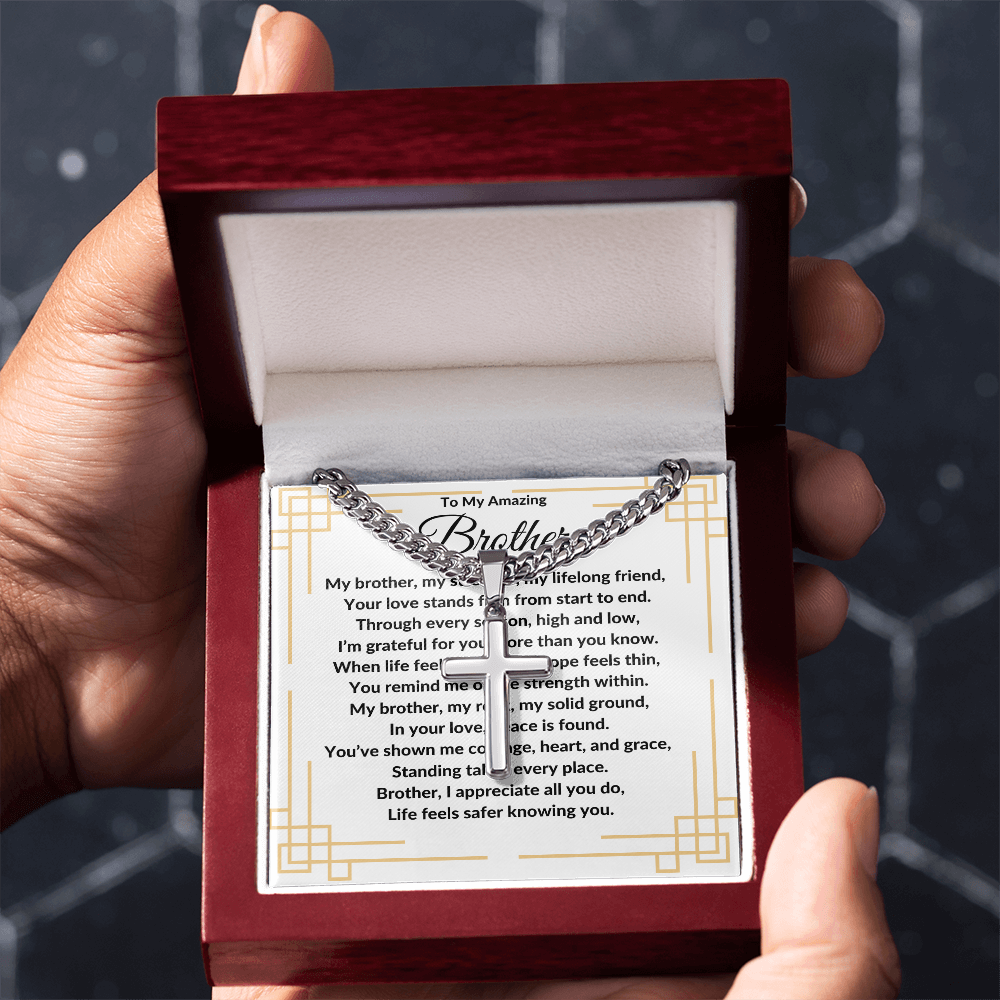 To My Amazing Brother -Artisan Cross With Cuban Link Chain ShineOn Fulfillment