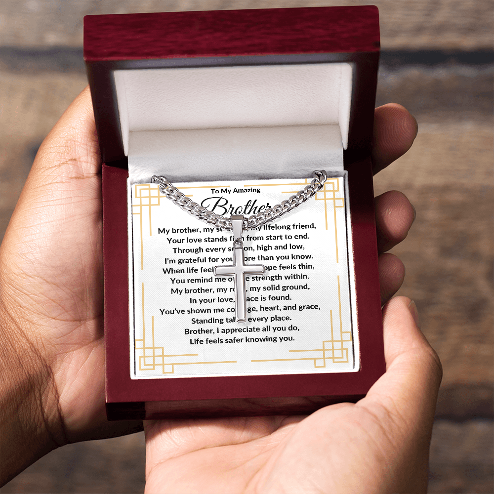 To My Amazing Brother -Artisan Cross With Cuban Link Chain ShineOn Fulfillment