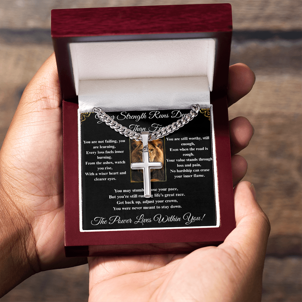 Powerful Motivation Message - Artisan Cross With Cuban Link Chain ShineOn Fulfillment