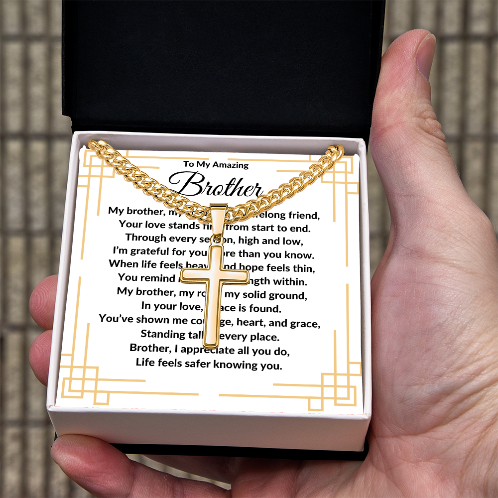To My Amazing Brother -Artisan Cross With Cuban Link Chain ShineOn Fulfillment