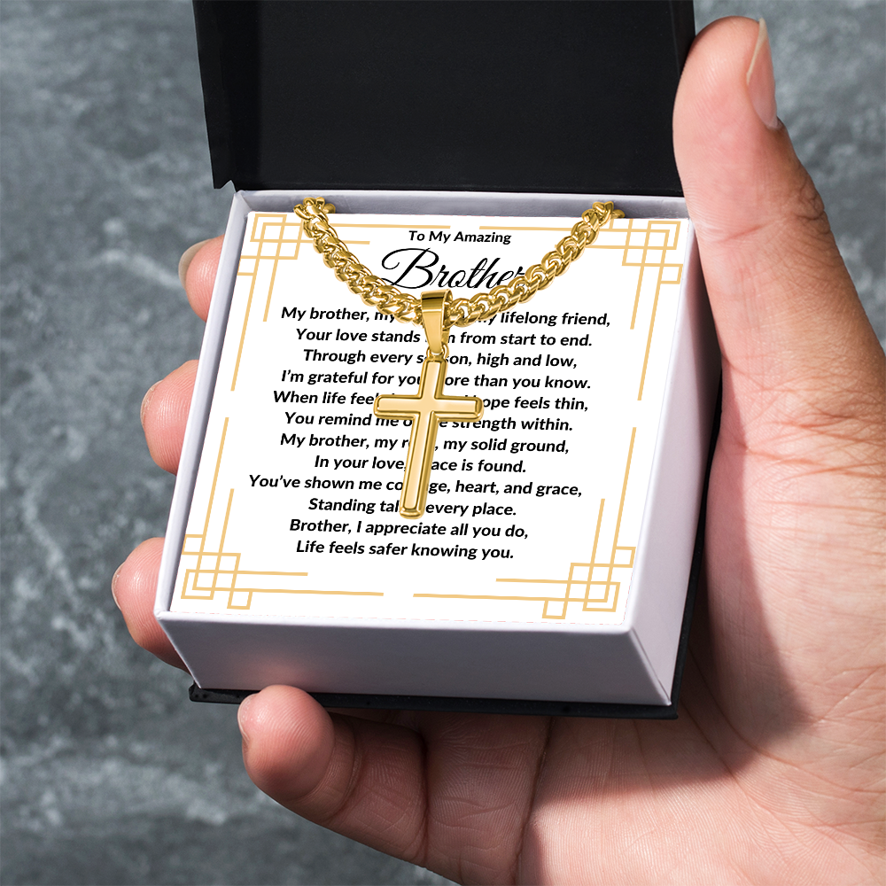 To My Amazing Brother -Artisan Cross With Cuban Link Chain ShineOn Fulfillment