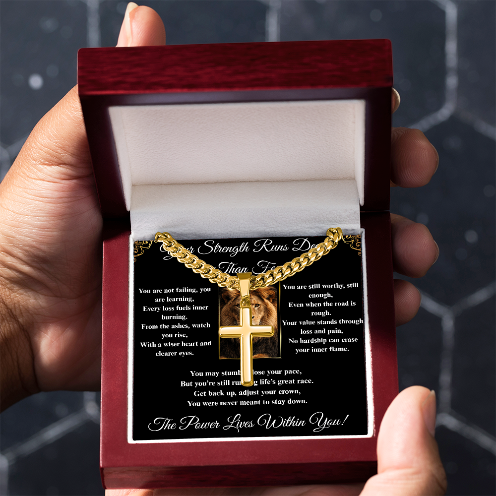 Powerful Motivation Message - Artisan Cross With Cuban Link Chain ShineOn Fulfillment