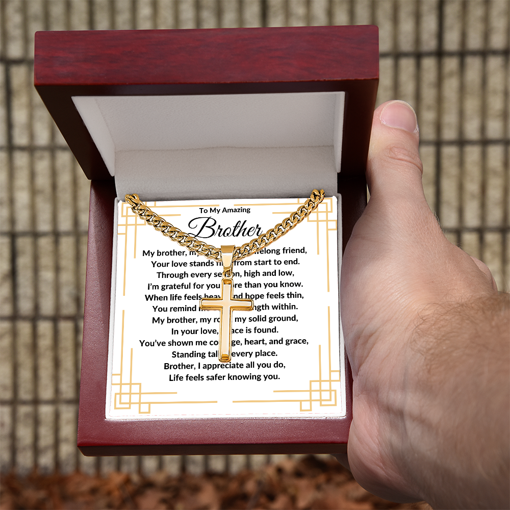 To My Amazing Brother -Artisan Cross With Cuban Link Chain ShineOn Fulfillment