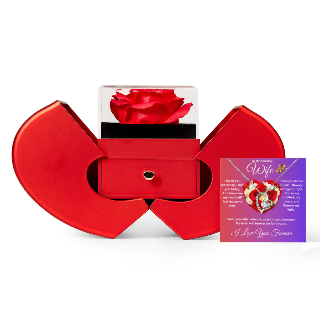 To My Wife - Heart Shaped Diamond Cut Necklace (Rose Gift Box) ShineOn Fulfillment