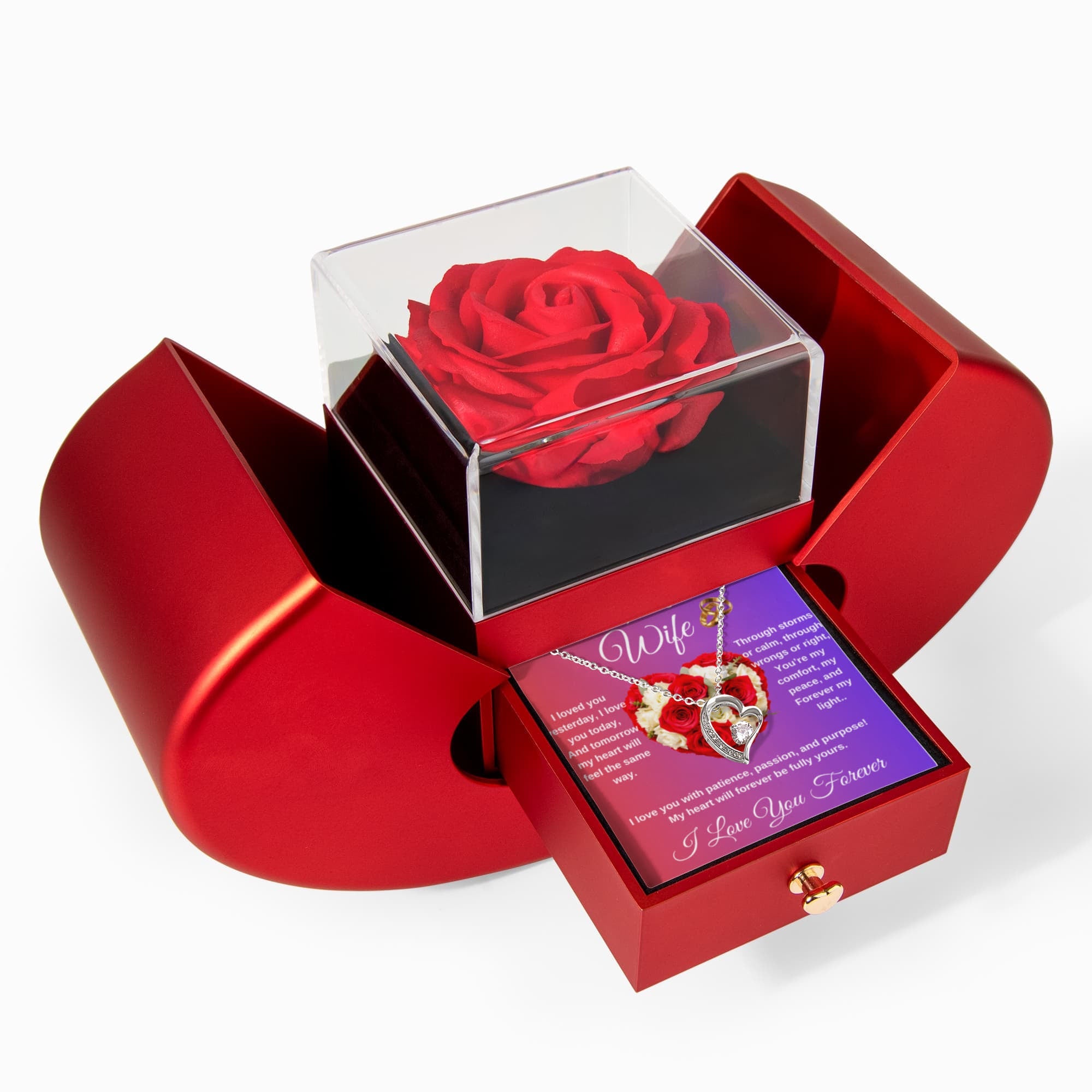To My Wife - Heart Shaped Diamond Cut Necklace (Rose Gift Box) ShineOn Fulfillment