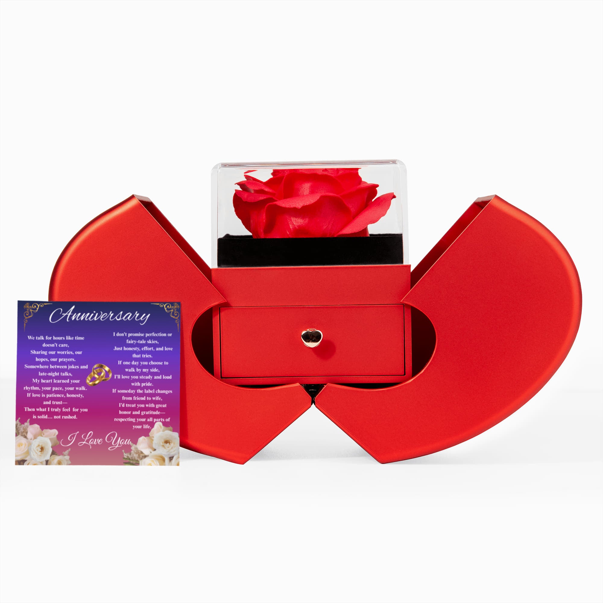 Happy Anniversary- Forever Love Necklace With Red Heart Rose Box