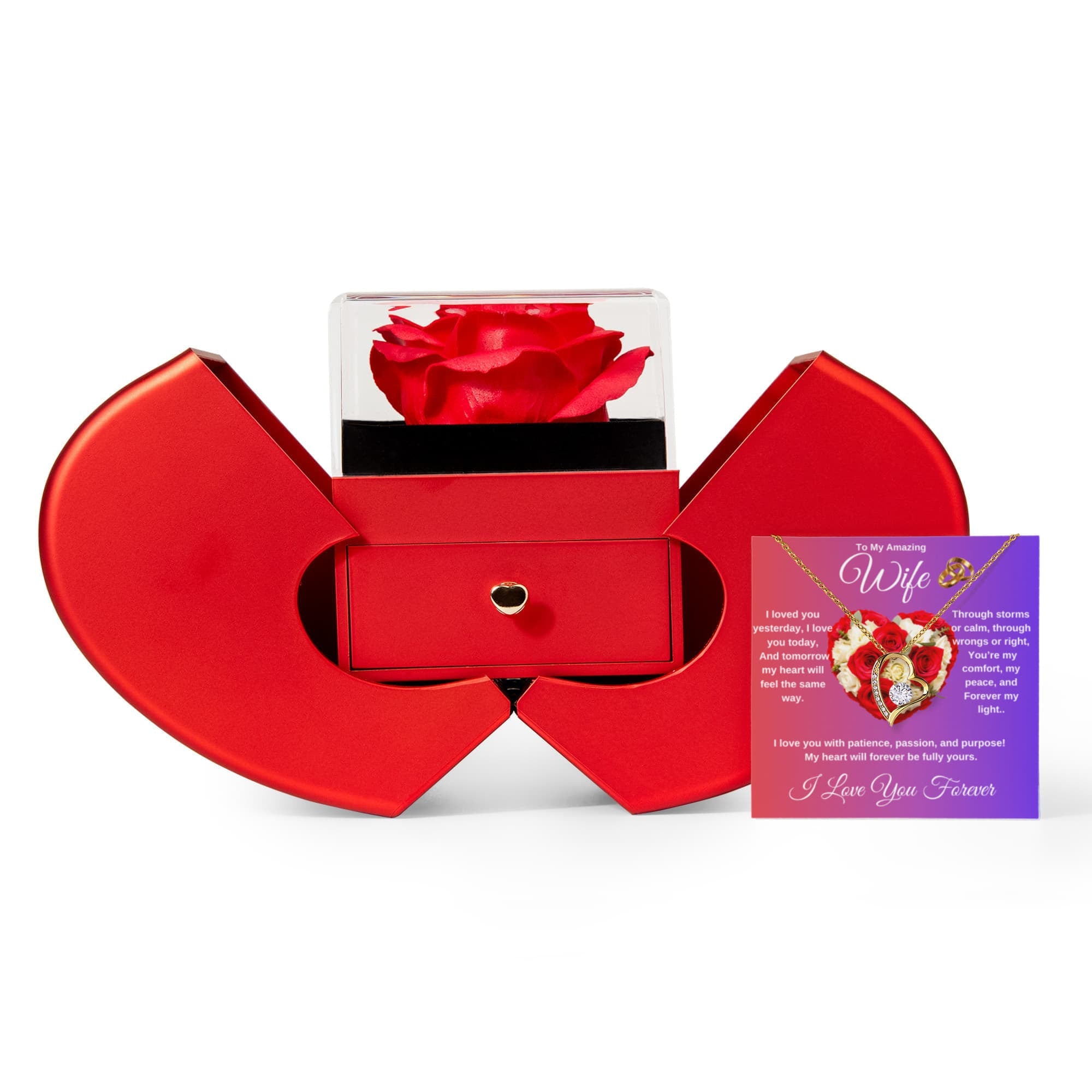 To My Wife - Heart Shaped Diamond Cut Necklace (Rose Gift Box) ShineOn Fulfillment