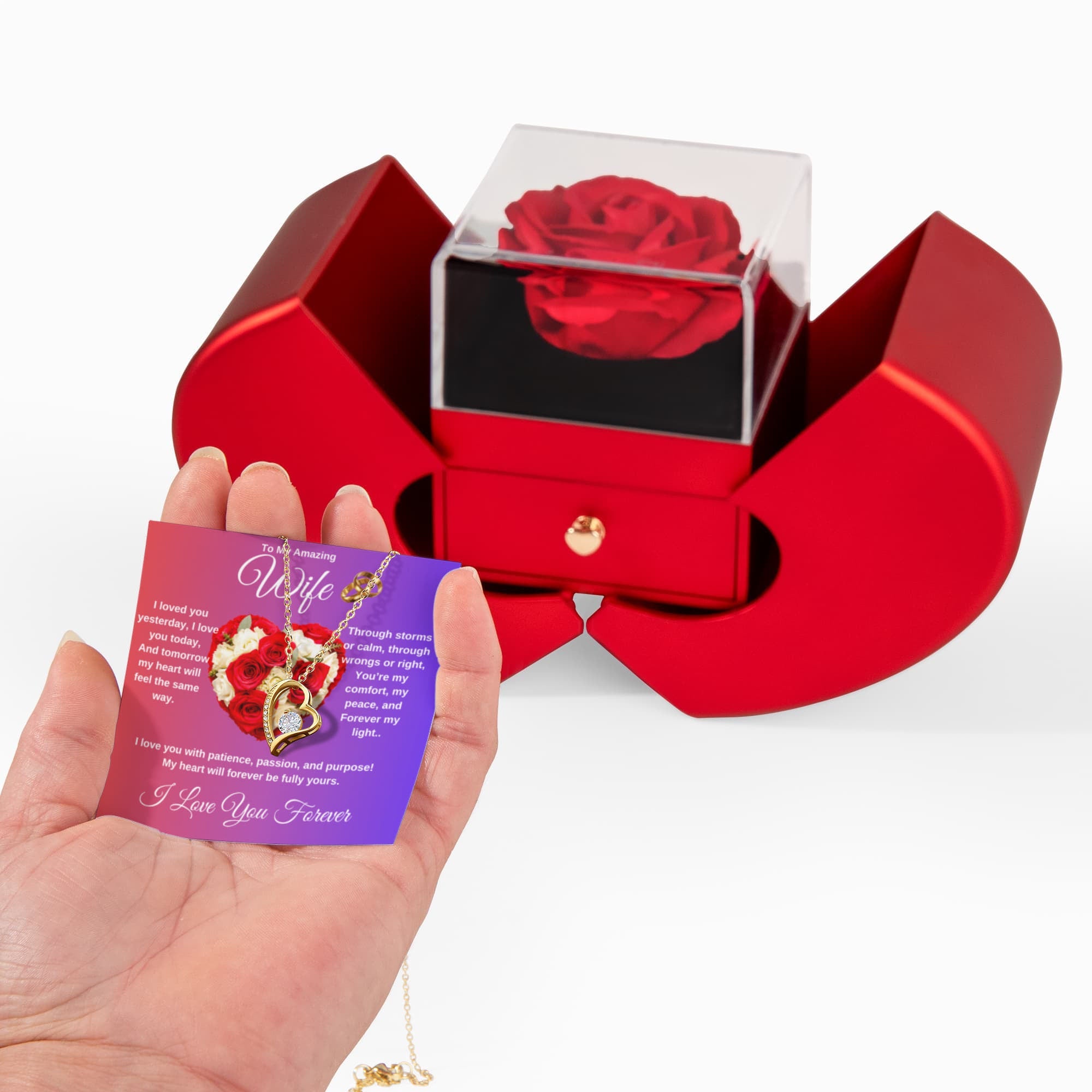 To My Wife - Heart Shaped Diamond Cut Necklace (Rose Gift Box) ShineOn Fulfillment