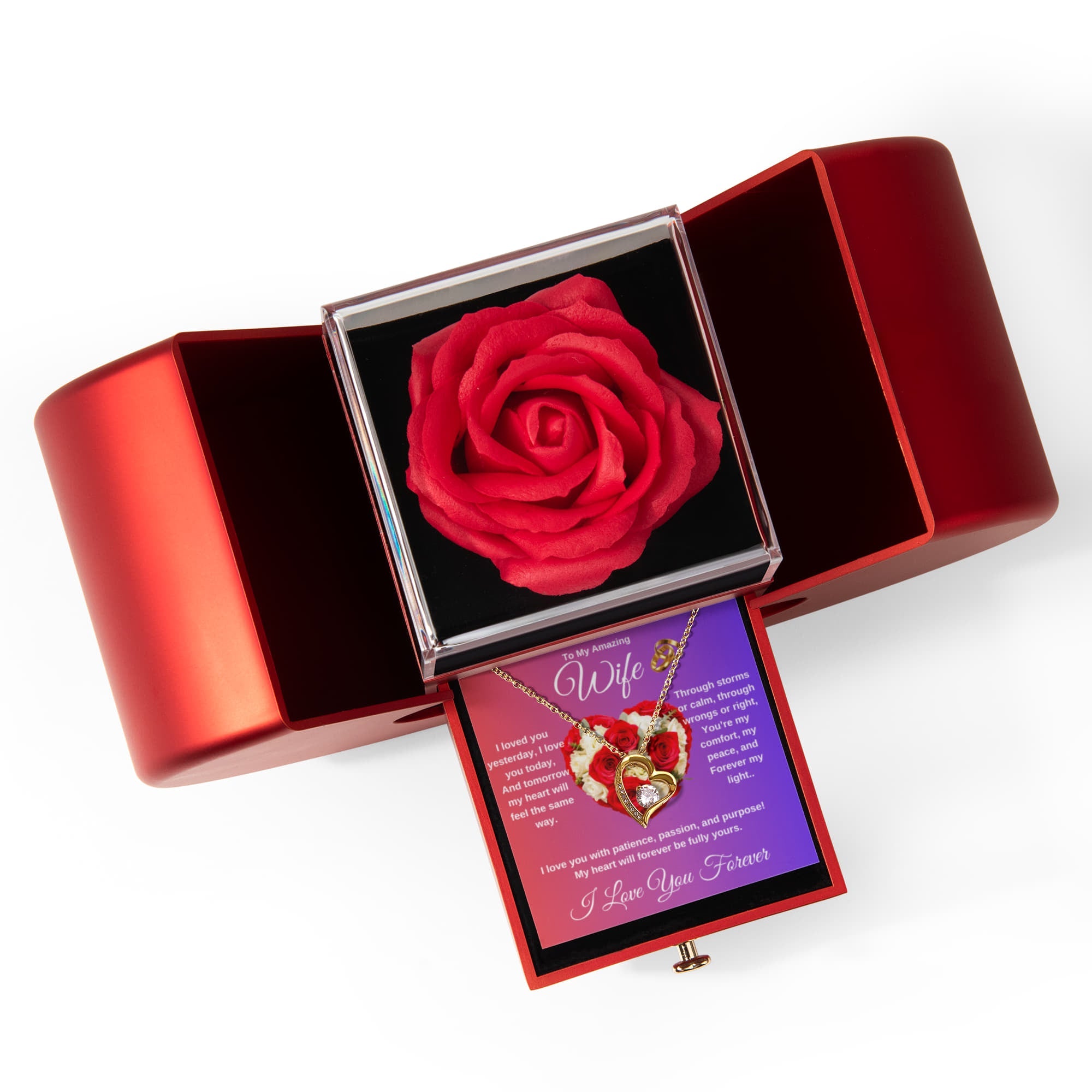 To My Wife - Heart Shaped Diamond Cut Necklace (Rose Gift Box) ShineOn Fulfillment