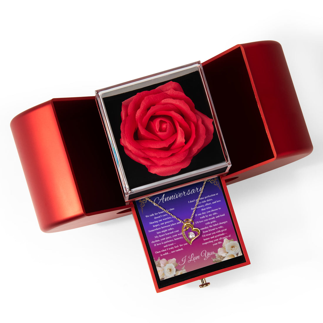 Happy Anniversary- Forever Love Necklace With Red Heart Rose Box